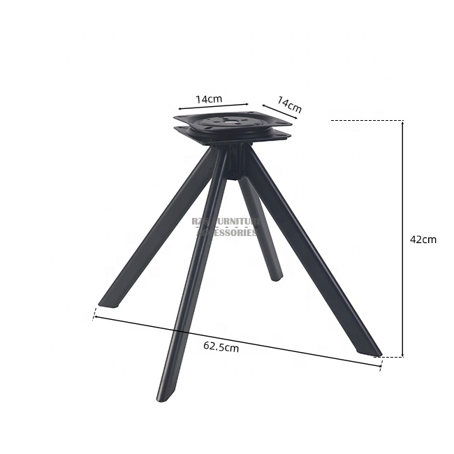 Durable Dining Chair Parts Disassembly Structure Iron Material Black Coating Heavy Duty Hardware Chair Legs with Swivel Plate
