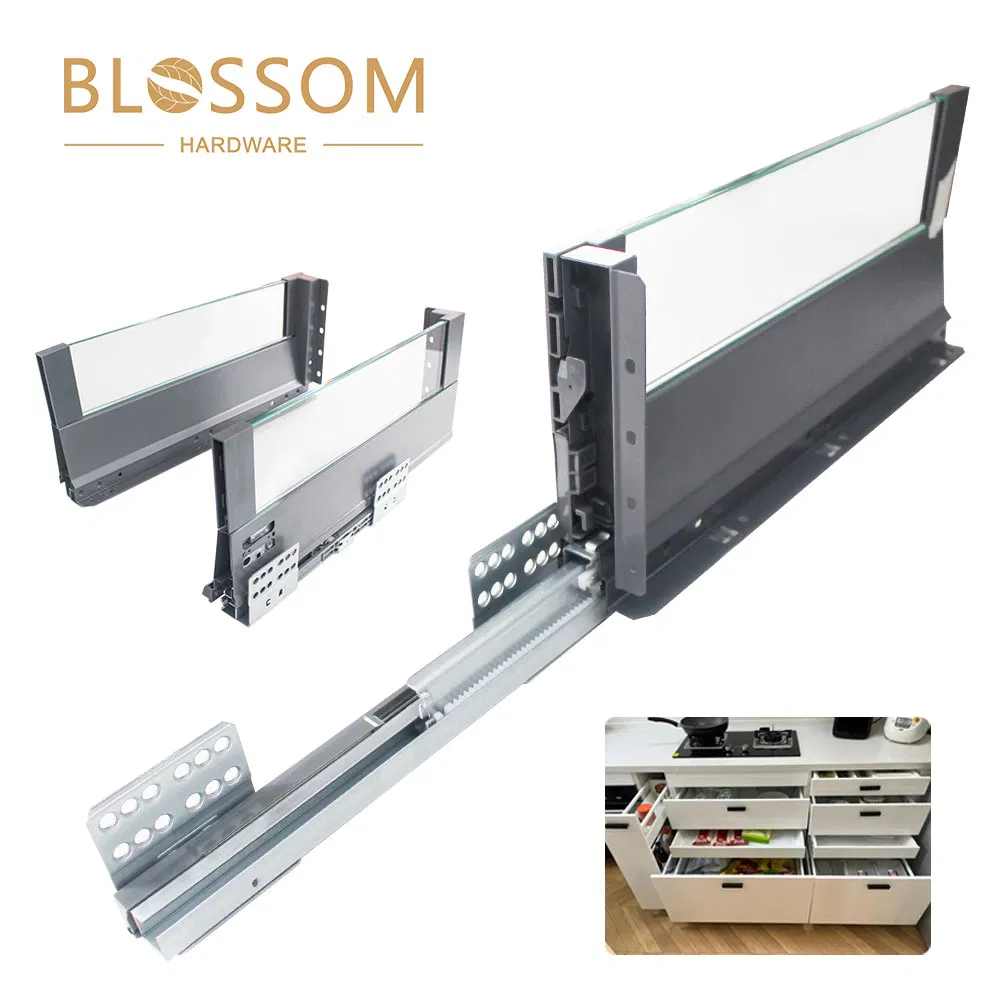 Furniture Kitchen Cabinet Soft Close Drawer System Double Wall Glass Slim Box