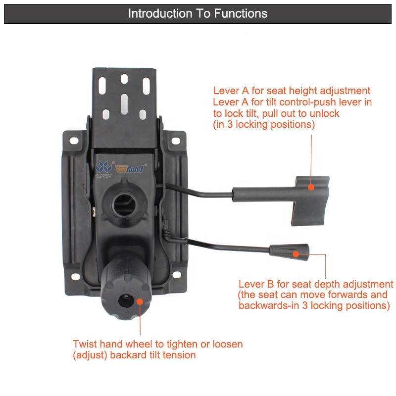 GH012AS Factory Direct Supply Convenient Black Color Metal Chair Spare Parts Tilt Swivel Mechanism