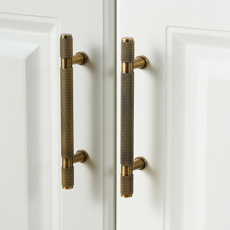 Made in China Furniture Hardware Knurled Solid Brass Selling Reasonable Price Customized Cabinet Wardrobe Kitchen T bar Handle