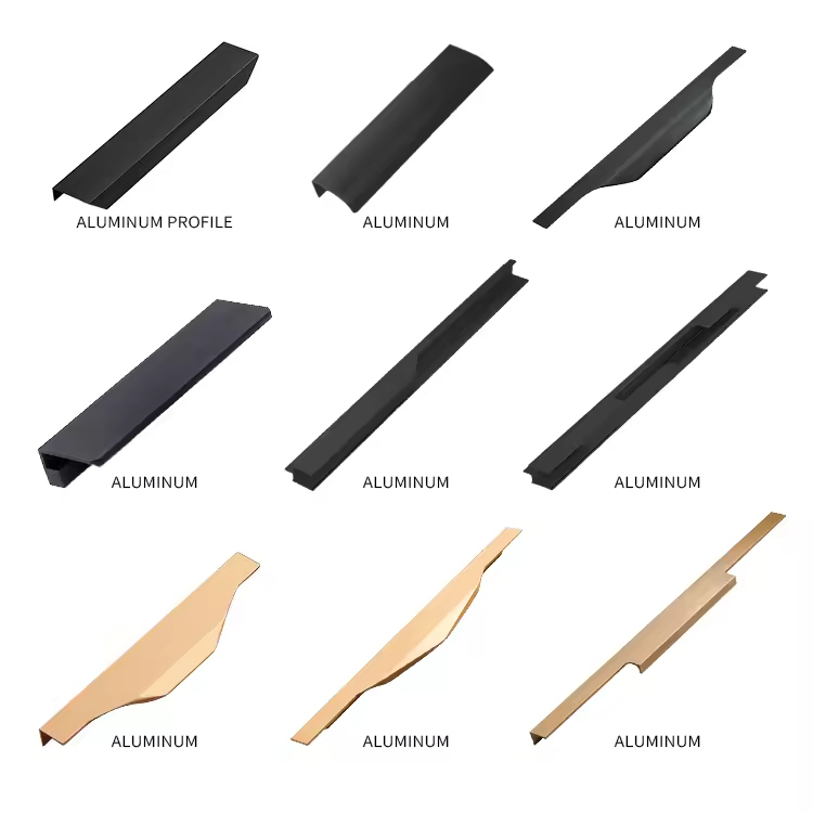 Modern China Aluminium Profile Drawer Wardrobe Matte Black Kitchen Handles Knobs Luxury Cabinet Handle for Furniture Hardware