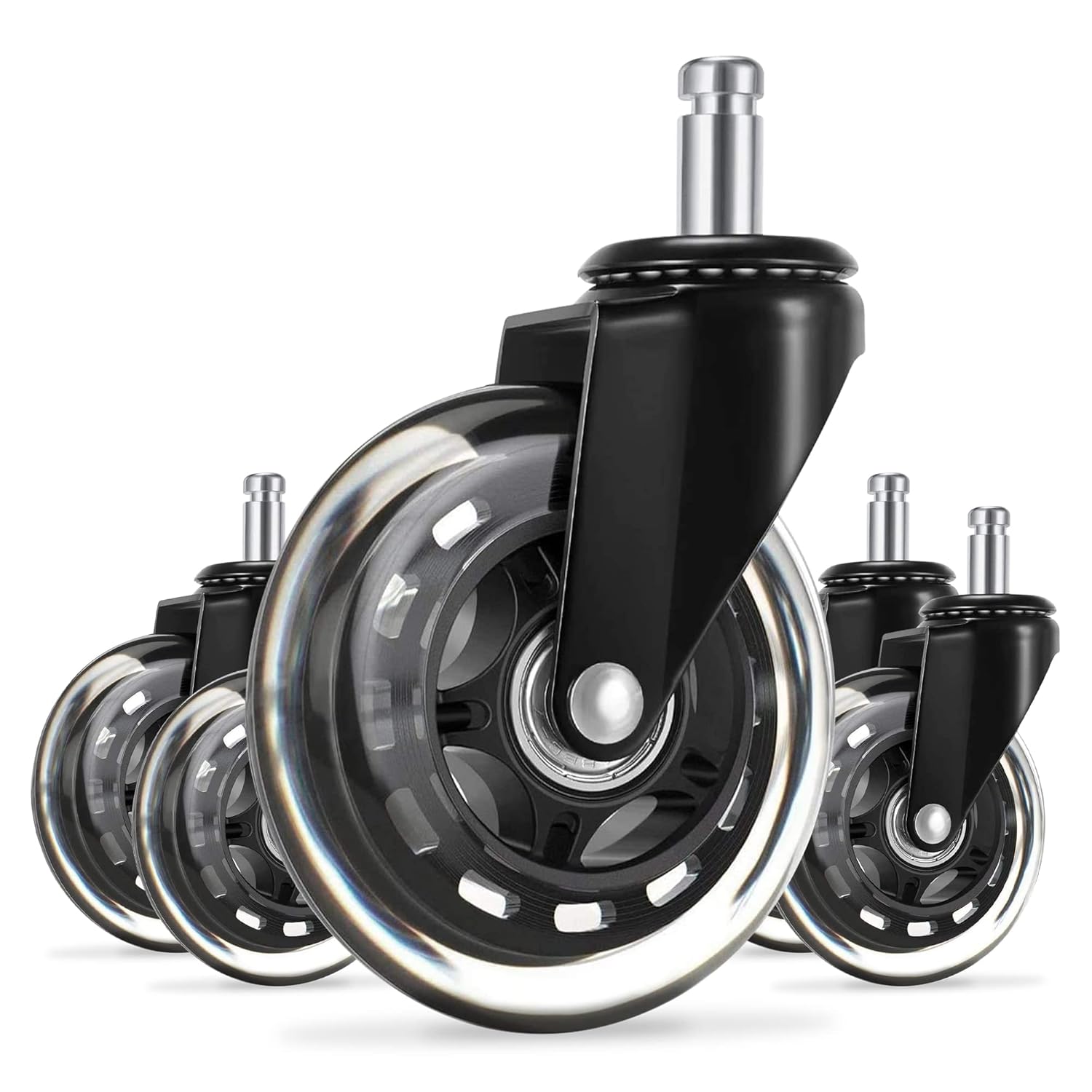 Factory Universal 3 Inch Circlip Black Steel Insert Rod Transparent PU Rubber Furniture Office Chair Wheels Caster