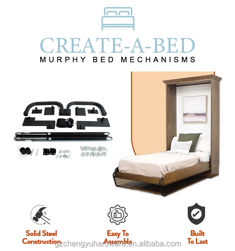 CY-7014 Full Queen Size Foldable Wall Murphy Bed Hardware Kit Mechanism Hidden Horizontal Mounted Folding Kitchen Cabinets