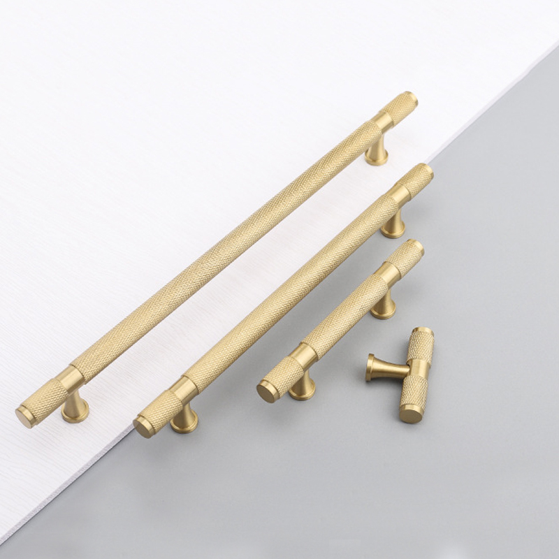 Made in China Furniture Hardware Knurled Solid Brass Selling Reasonable Price Customized Cabinet Wardrobe Kitchen T bar Handle