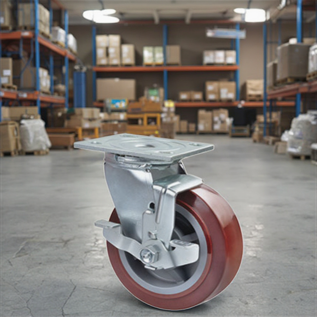 Heavy Duty Steel Polyurethane Castors 4/5/6 Inch Mobile Table Swivel Casters With Brake Ball Bearing &amp; Silent Operation