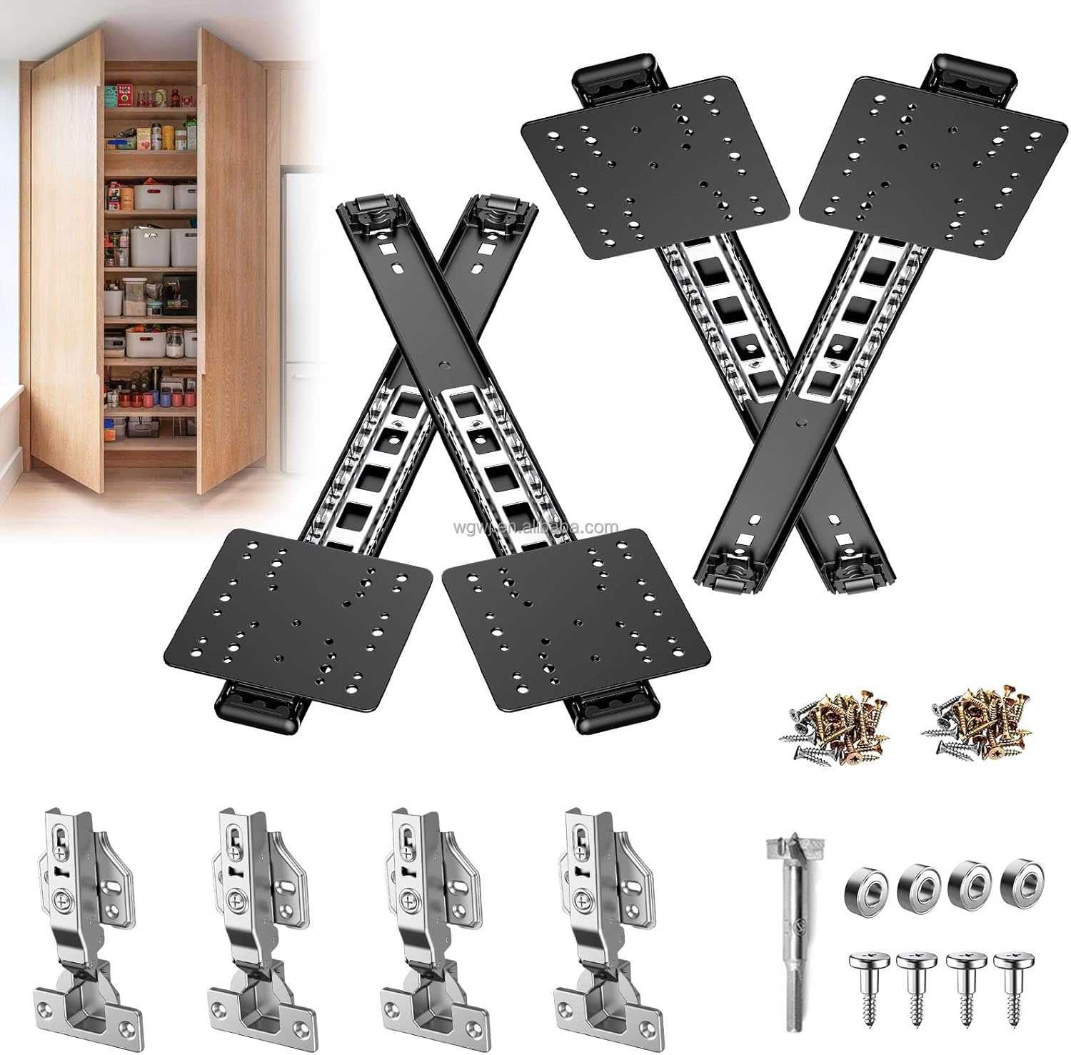 Hidden Pocket Door Slides &amp; Hinges-Heavy Duty Modern Slides for Kitchen Bedroom Outdoor Cabinet &amp; Wardrobe Doors