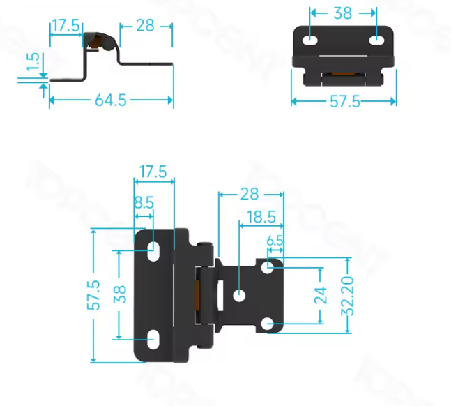 Contemporary Iron Multiple Joint Hinges Half Overlay Corner Hinges Black Durable Easy Installation Bedroom Furniture Kitchen