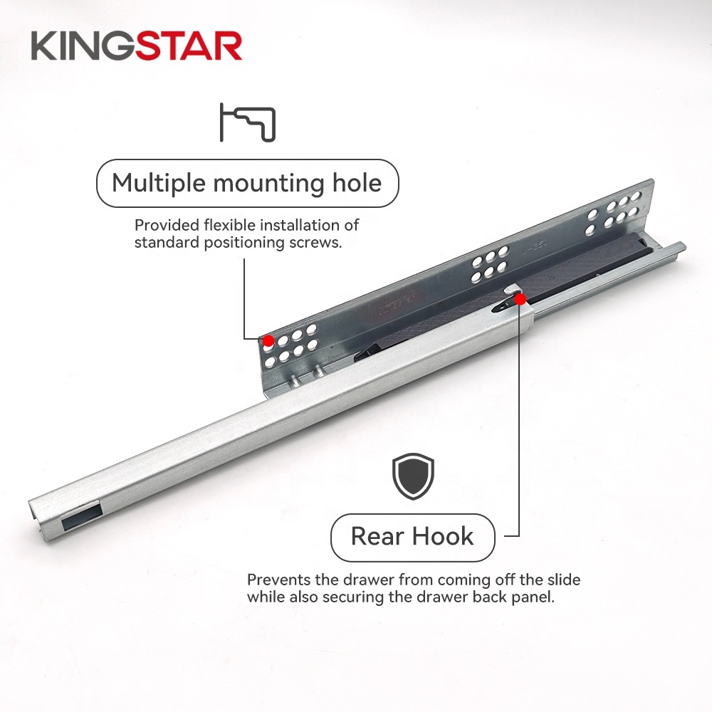 Drawer Guides Channel Adjustable Soft Closing Undermount 25kg Load Single Extension Metal Rail Drawer Slide
