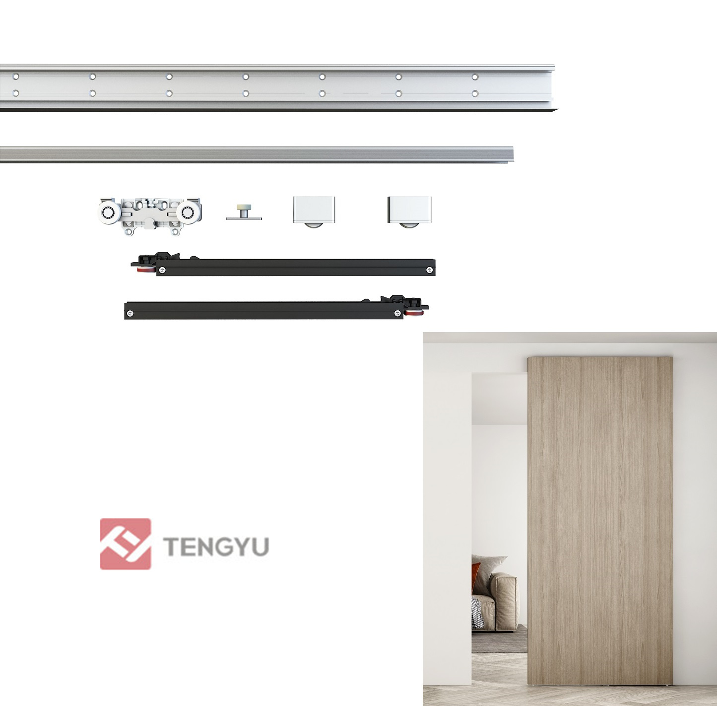 Modern Magic Concealed Hidden Barn Door Trackless Ghost Sliding Door Mechanism System Aluminum Alloy For Furniture Accessories