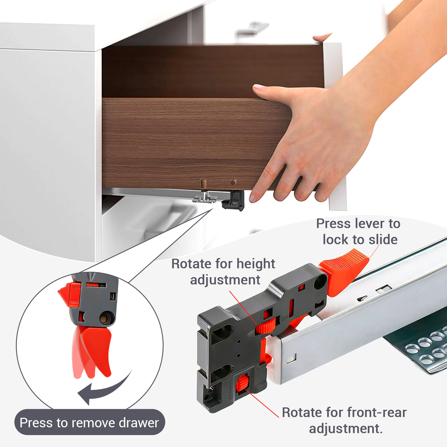 YENUO 45mm Hidden Soft-Closing Telescopic Slide Rail - 3-Fold Cold-Rolled Steel With 1D Handle