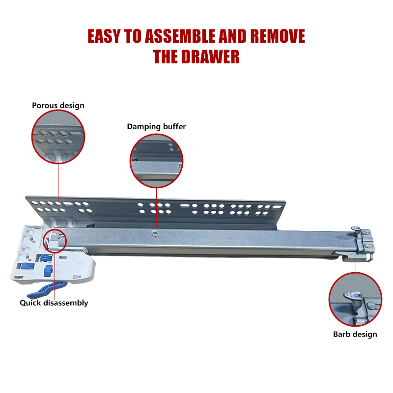 Hot Selling Style Easy to Install Hidden 3D Adjustable Soft Close Office Furniture Drawer Slide Rebound 3-fole Drawer Slides