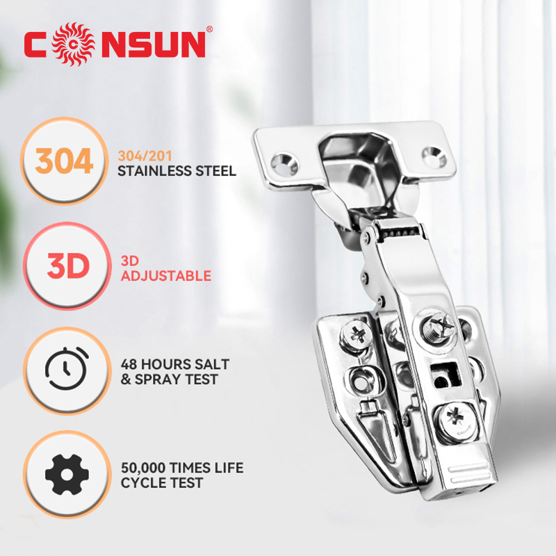 CONSUN 35mm 3D Adjustable Kitchen Hardware Clip on Close Office Self Closing Hydraulic Door Hinge Furniture Cabinet Hinge