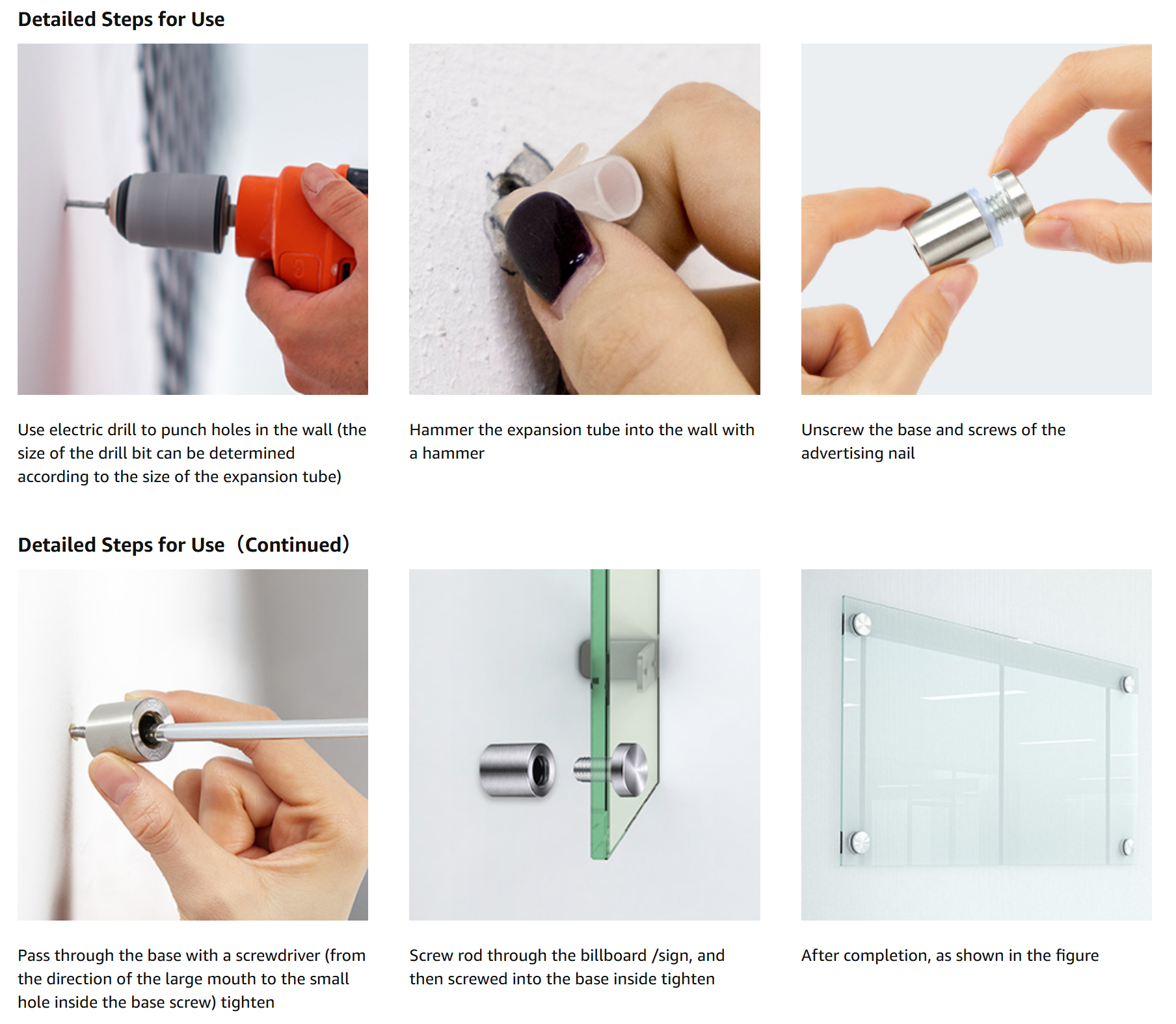 Hollow Flat Top Stainless Steel Glass Acrylic Sign Standoff Screws Fittings Hardware Spacer Fastener Advertising Nails