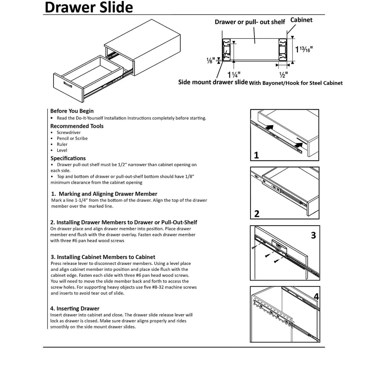 Steel Cabinet 45mm 100lbs Heavy Duty Full Extension Ball Bearing Drawer Slide with Bayonet for Office/Hotel Apartment