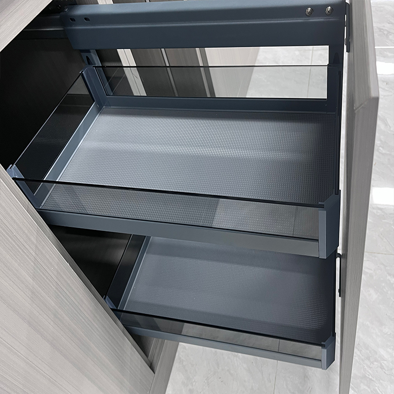 Kitchen Hardware Storage Organizer Glass Slide-out Bottle Pull Out Basket 2-tier Drawer Rack Shelf For Cabinet