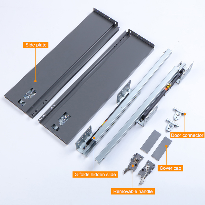 MINGYI Soft Closing Box Drawer Slide System for Kitchen Cabinet Double Wall Drawer Channels
