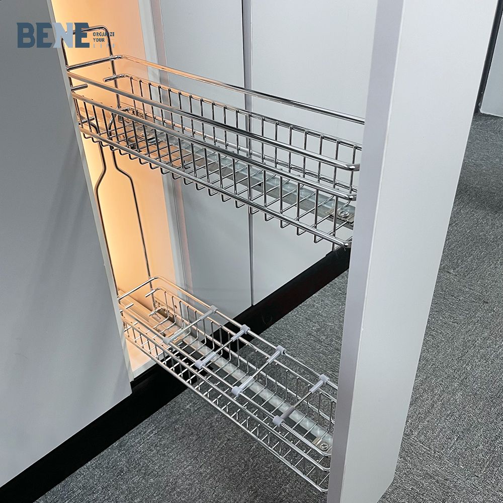 Modern Design Kitchen Accessories Furniture Pull Out Cabinet Rack SUS 304 Iron Wire Pull Spice Bottle Organizer Storage Basket