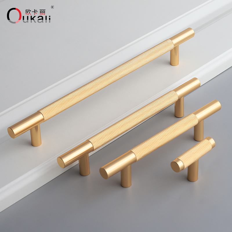 New T Bar Shape Furniture Hardware Supplies Kitchen Gold Cupboard Cabinet Drawer Door Cupboard Knurled Handles