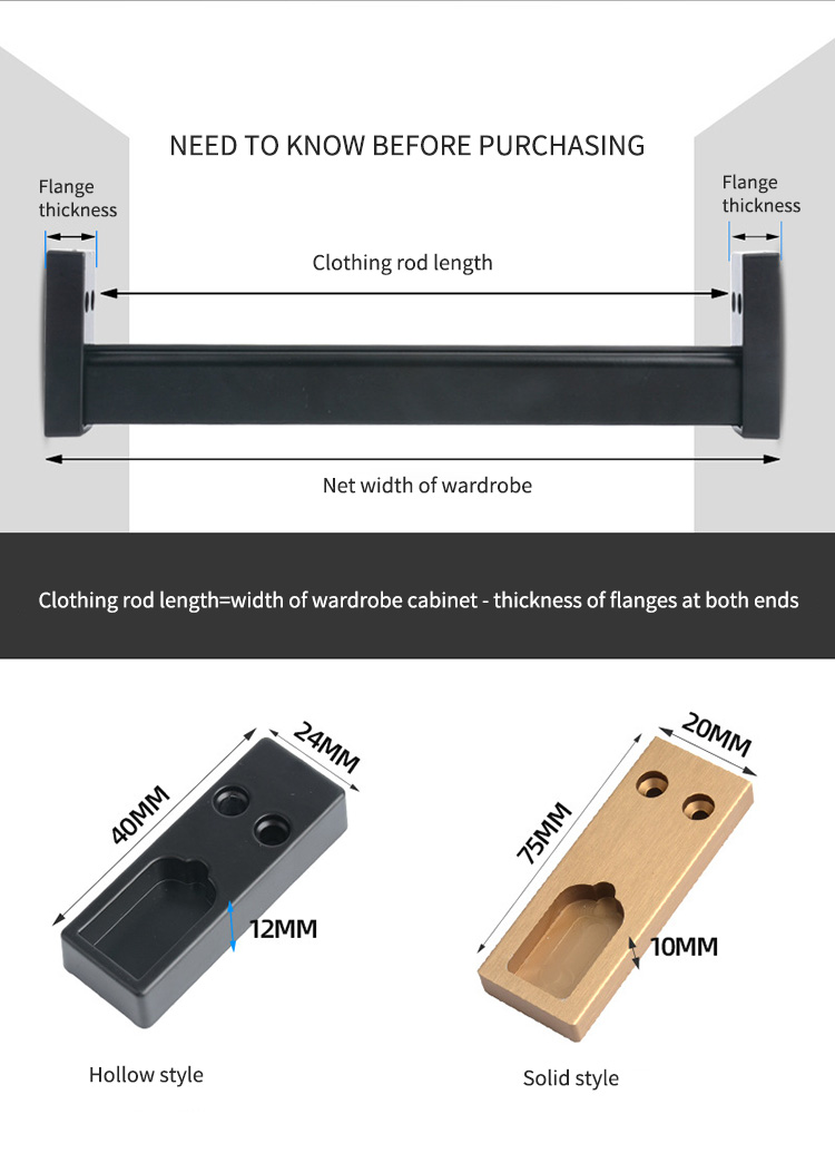 Cabinet Hanging Clothes Rod Furniture Hardware Accessories Aluminum Alloy Wardrobe Hanger Rod Flange Seat