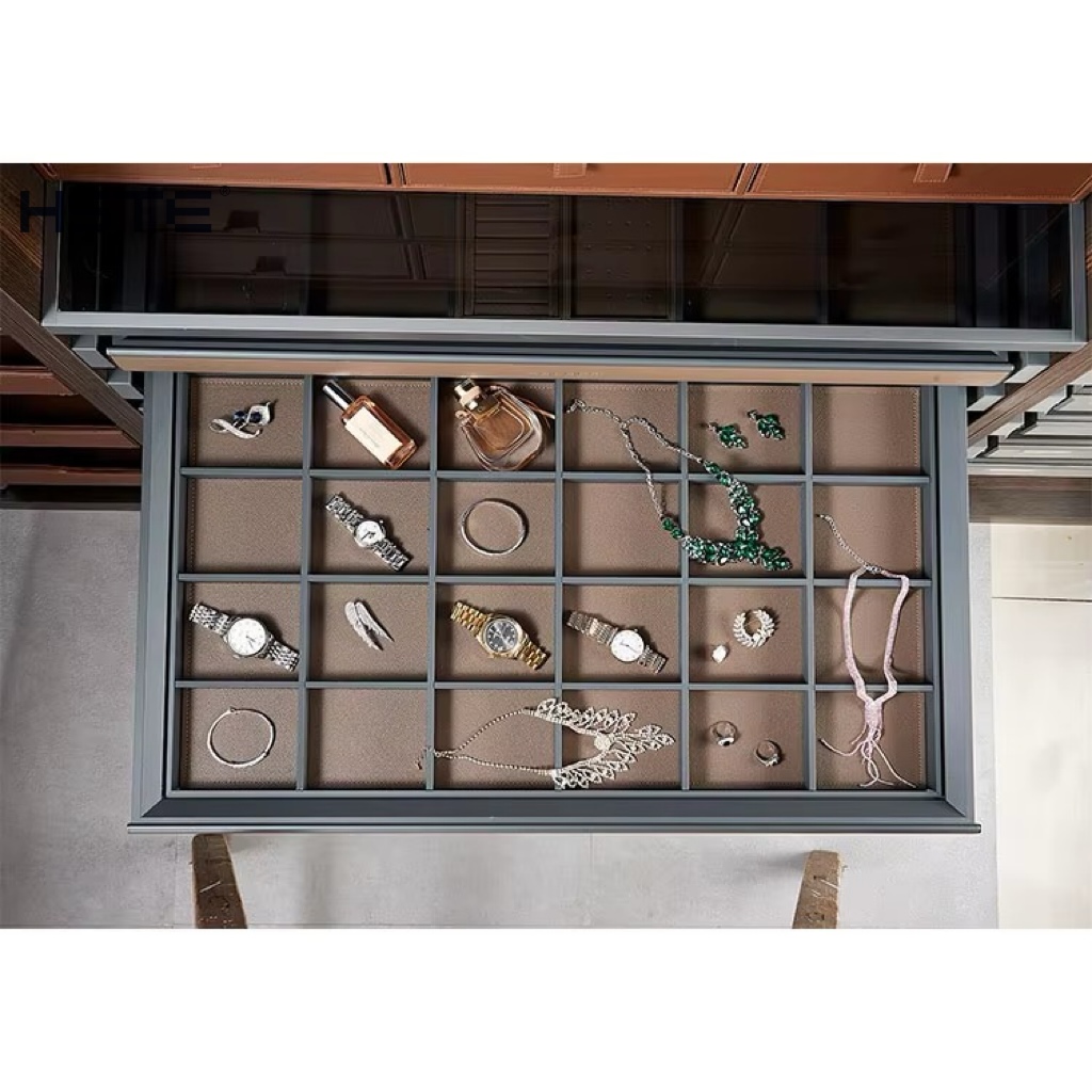 Wardrobe Jewelry Storage Tray Organizer Square Aluminum Alloy Leather Furniture Hardware for Household Closet Storage