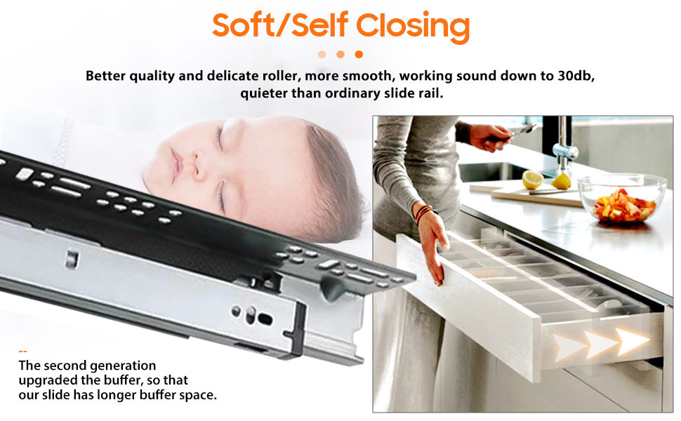 45mm Hidden Soft-Closing Silent Telescopic Slide Rail-Contemporary Design Cold-Rolled Steel 3D Handle Cabinets Dining