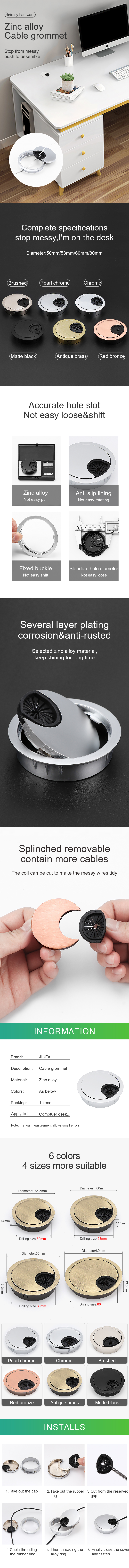 Furniture Hardware Fitting Zinc Alloy Round Office Desk Cable Grommet Table Wire Management Hole Cover Organizer