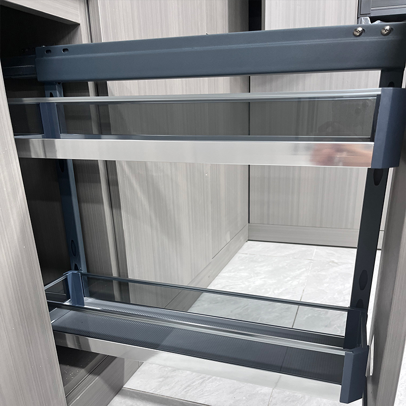 Kitchen Hardware Storage Organizer Glass Slide-out Bottle Pull Out Basket 2-tier Drawer Rack Shelf For Cabinet