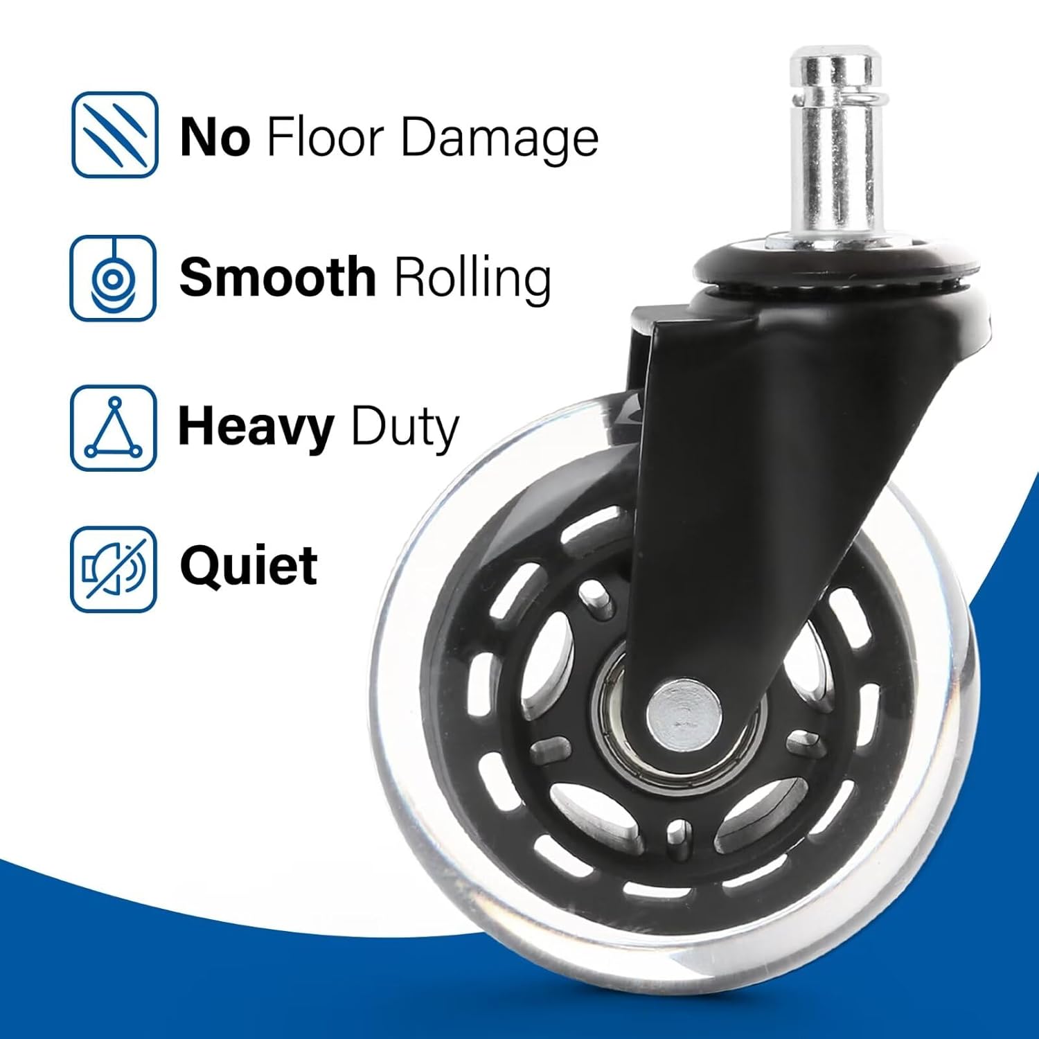 Factory Universal 3 Inch Circlip Black Steel Insert Rod Transparent PU Rubber Furniture Office Chair Wheels Caster