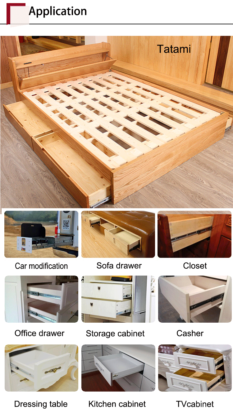 Heavy Duty Furniture Hardware Fittings Full Extension Ball Bearing 3 Fold Telescopic Channel Drawer Slides