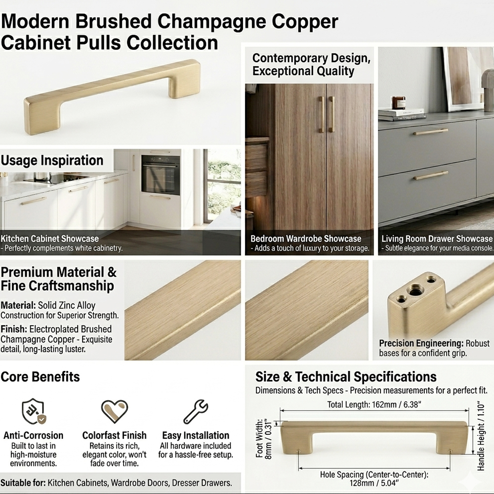 Champagne Bronze Furniture Handles Hot Sale Cabinet Wardrobe Handles Use for Living Room Kitchen Hardware Accessories Pulls