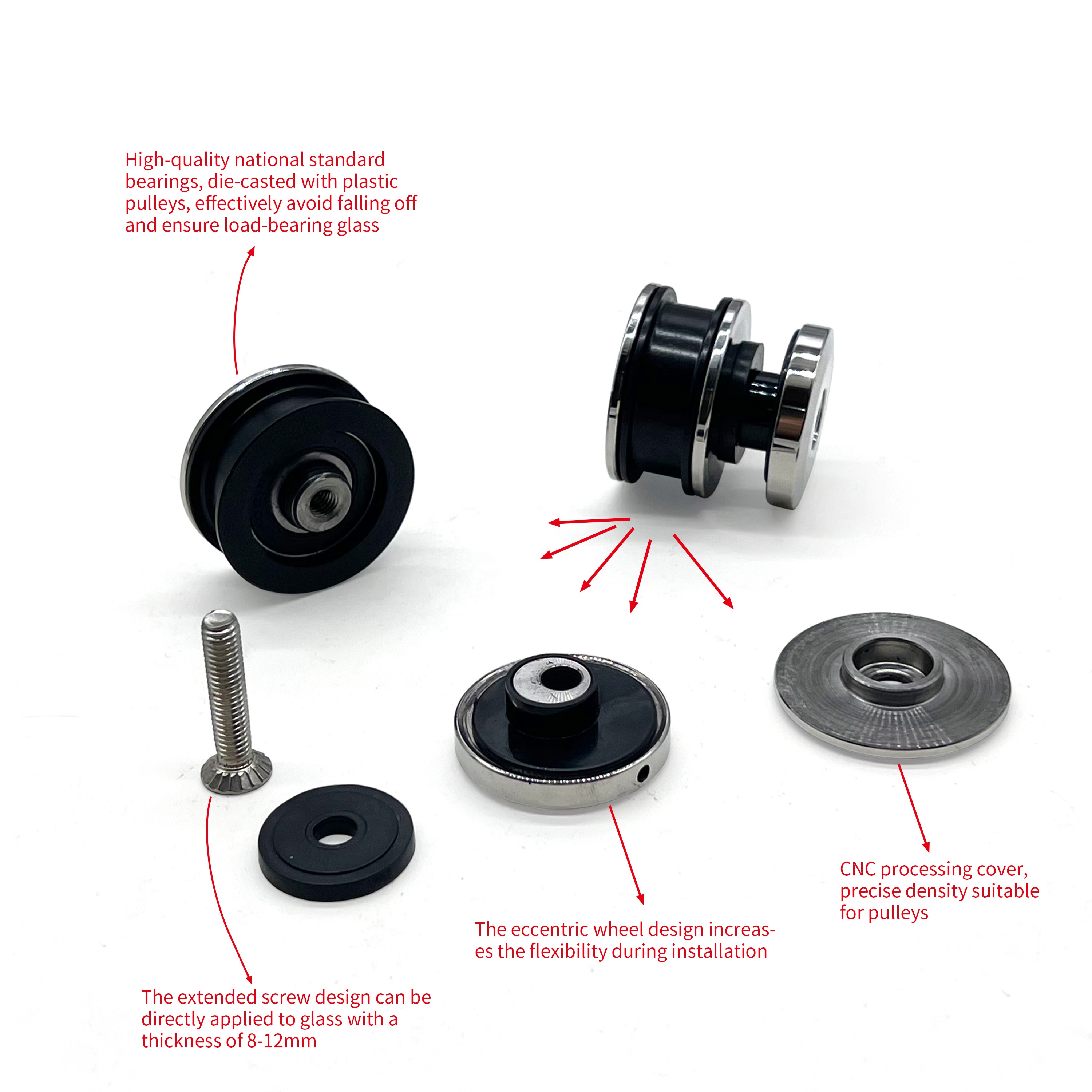 Stainless Steel 304 Shower Sliding Door System Accessories Hardware Set For Frameless Bathroom Glass Door