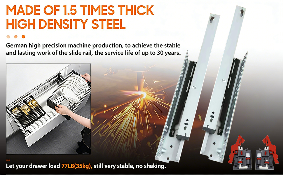 45mm Hidden Soft-Closing Silent Telescopic Slide Rail-Contemporary Design Cold-Rolled Steel 3D Handle Cabinets Dining