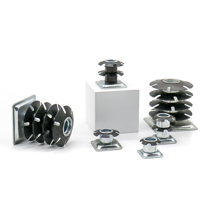 Double Layers Furniture Connector Hardware Steel Leg Nuts Table Tube Leg Sunflower Star Lock Nut Spring Threaded Insert Nuts