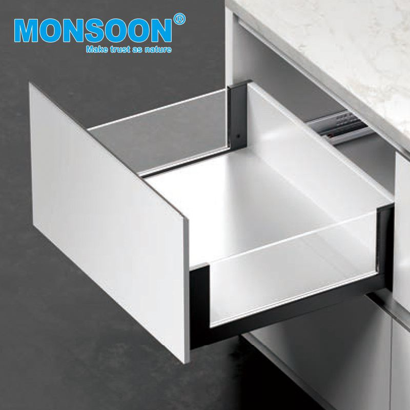 Furniture Hardware Fitting High Quality Kitchen Inner Silent Metal Drawer Slide Box Double Wall Guide Drawer Sliding System with Glass