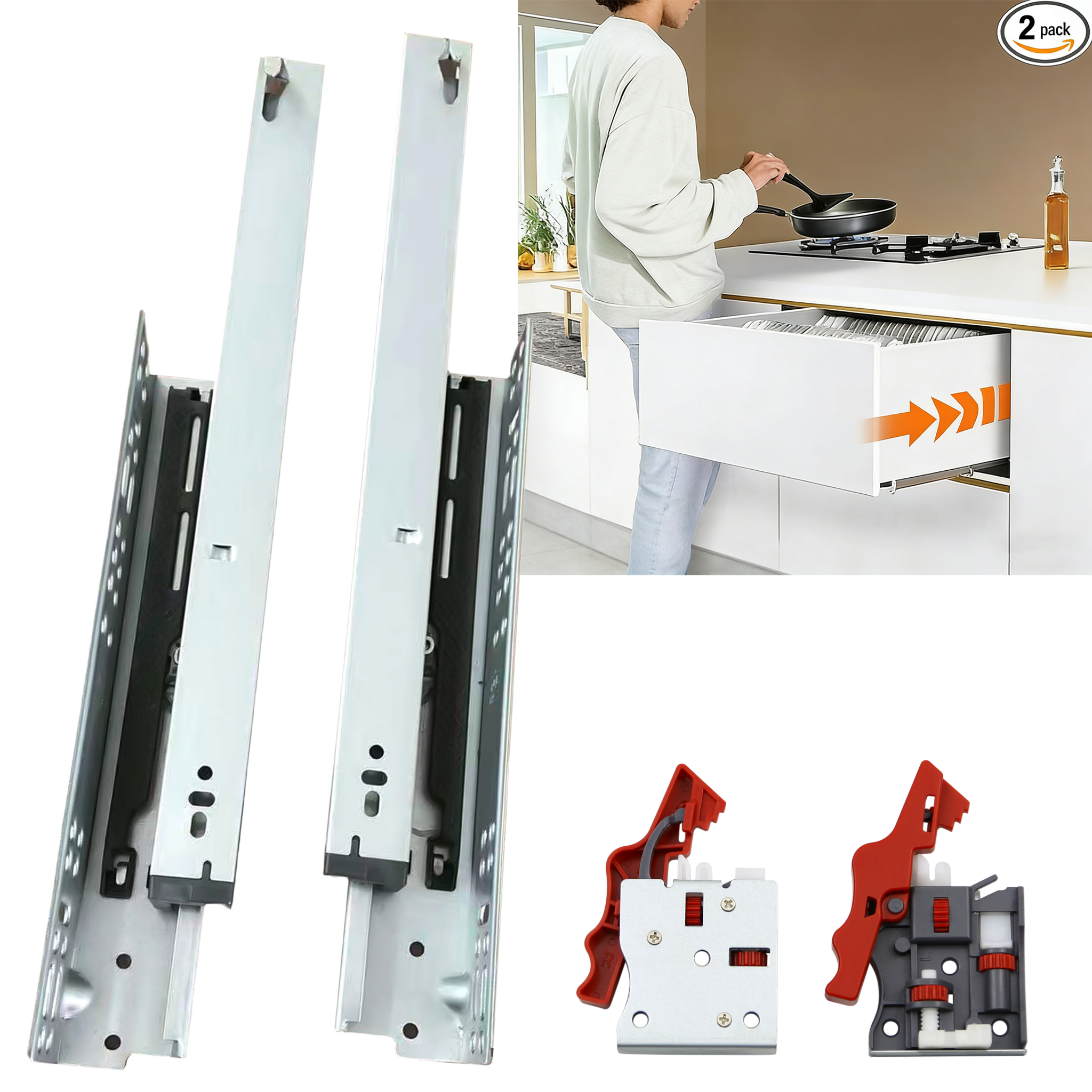 YENUO 45mm Hidden Soft-Closing Silent Telescopic Slide Rail-Contemporary Design Cold-Rolled Steel 3D Handle Cabinets Dining
