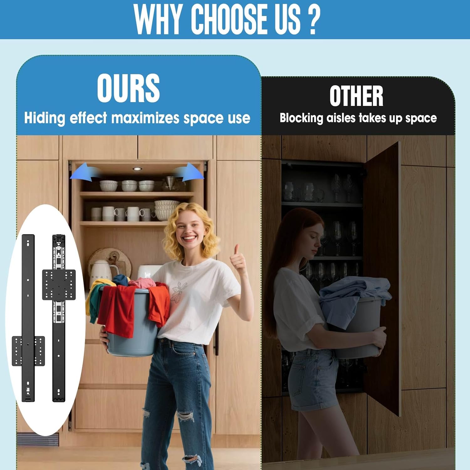 Hidden Pocket Door Slides &amp; Hinges-Heavy Duty Modern Slides for Kitchen Bedroom Outdoor Cabinet &amp; Wardrobe Doors