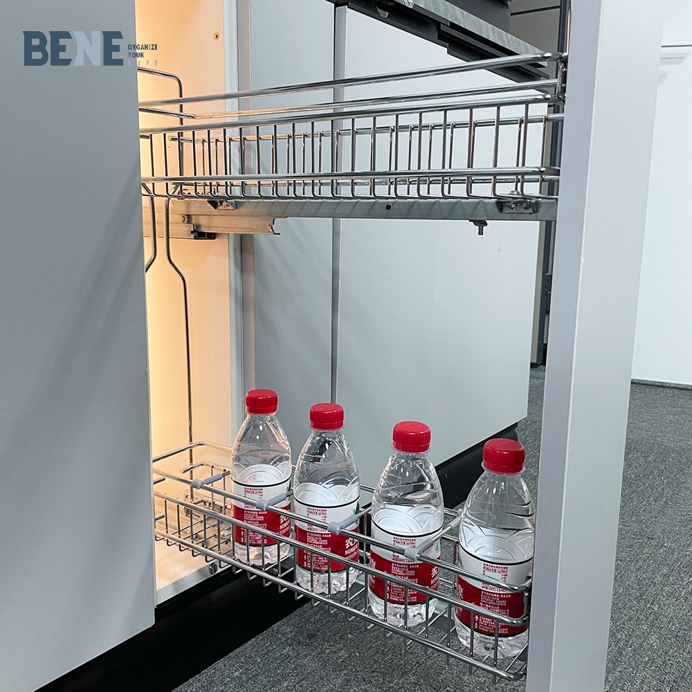 Modern Design Kitchen Accessories Furniture Pull Out Cabinet Rack SUS 304 Iron Wire Pull Spice Bottle Organizer Storage Basket