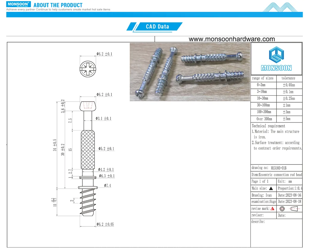 Hardware Furniture Fittings M5 M6 Steel Sliver Table Desk Wooden Connector Fastener Zinc Plated Connector Cam Lock Cabinet Joint Connector Bolt