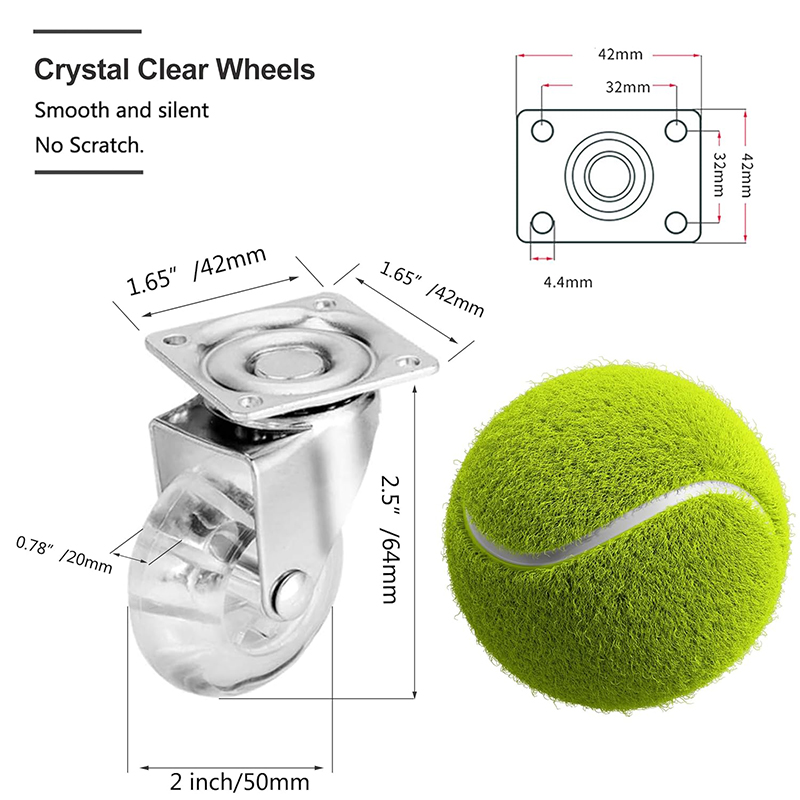 1.5/2/3" Transparent PU Rolling Casters Wheel For Furniture Office Chair Strong Bracket Swivel Ergonomic Boss Office Chair Wheel