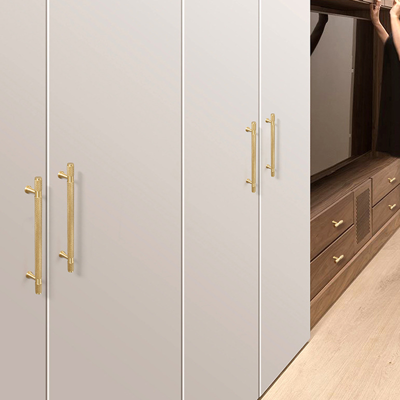 Made in China Furniture Hardware Knurled Solid Brass Selling Reasonable Price Customized Cabinet Wardrobe Kitchen T bar Handle