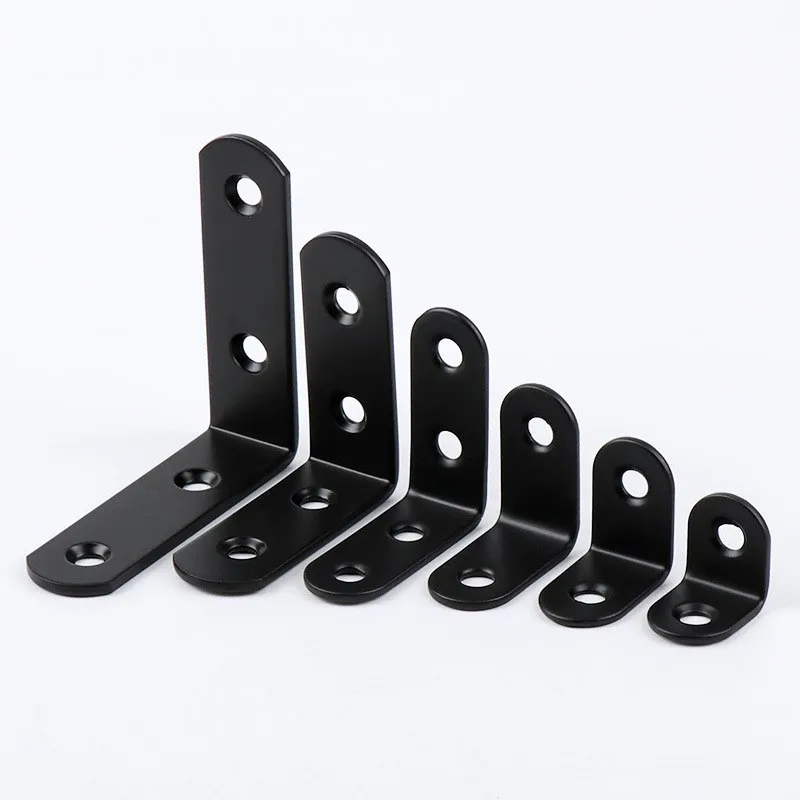 Black L-Shaped Stainless Steel Right Angle Mounting Bracket for Iron Wardrobes &amp; Cabinet Joint Furniture Hardware