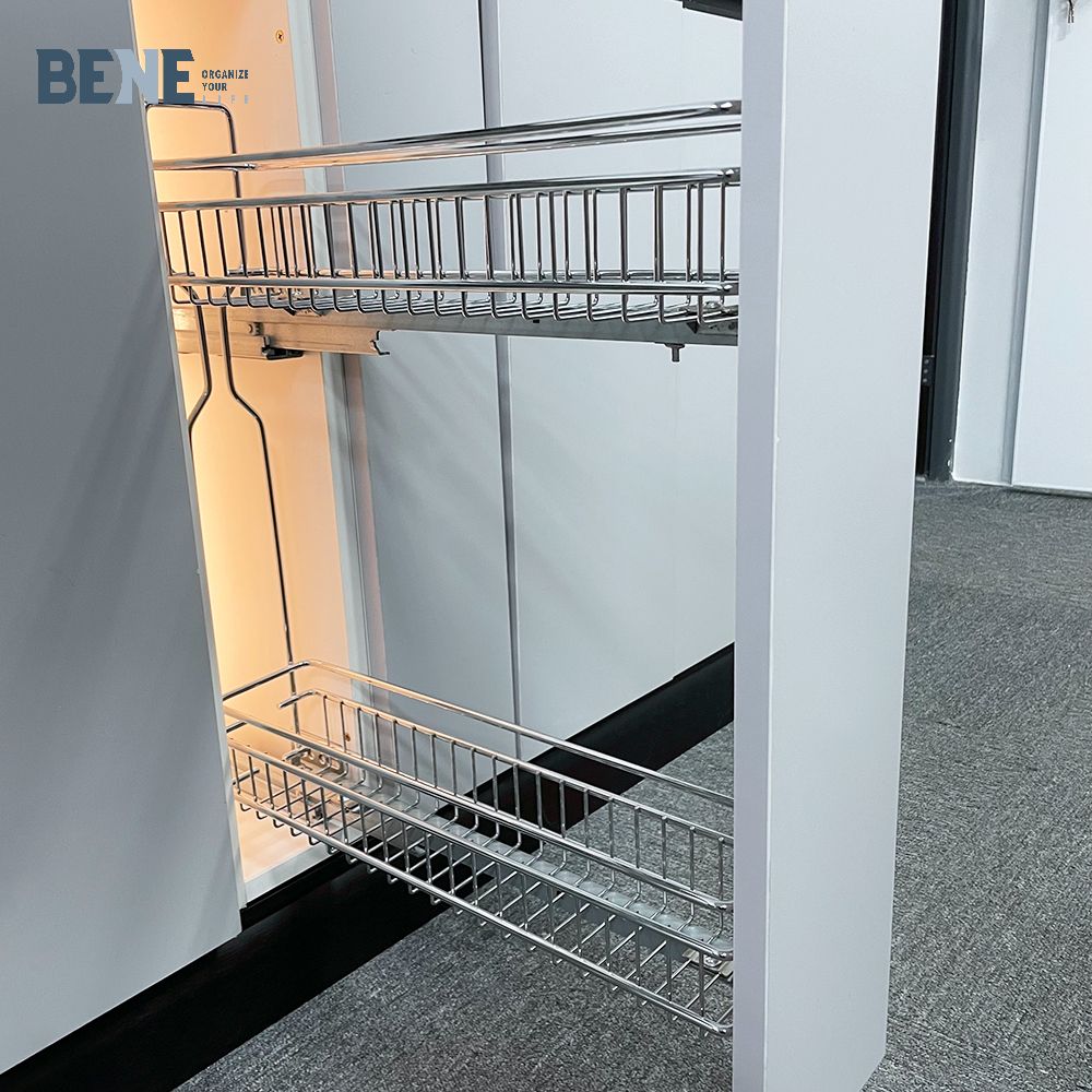 Modern Design Kitchen Accessories Furniture Pull Out Cabinet Rack SUS 304 Iron Wire Pull Spice Bottle Organizer Storage Basket
