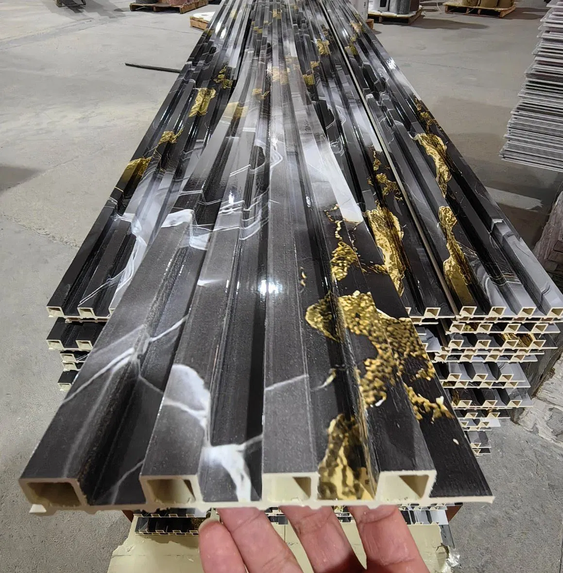 3D Wall Design Board Fluted Gold Decorative WPC PVC Marble Wall Panel