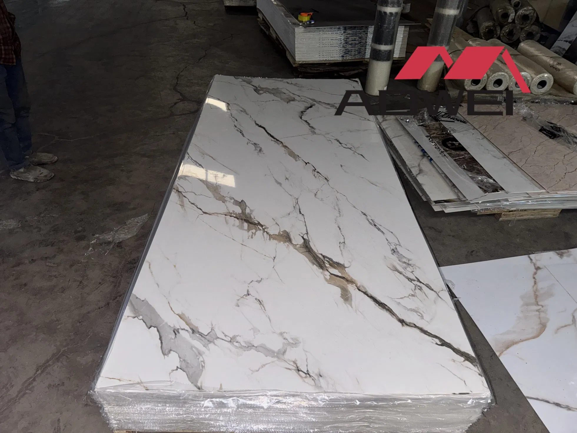 Eco Friendly Easy Clean Anti Scratch Stone Plastic Composite Board Marble Sheet for Office Meeting Room Accent Wall