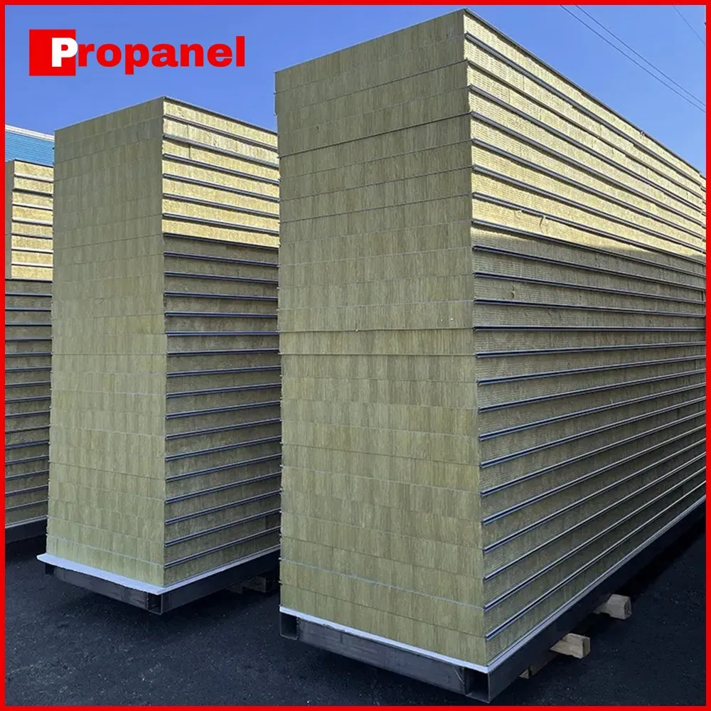 CE Certified Heat Preservation Mineral Wool Wall Panels Fireproof Rock Wool Sandwich Panels for Module Houses Interior Partition Prefabricated Houses