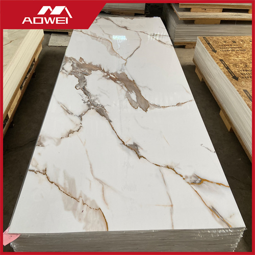 3D Embossed UV Coated Stone Plastic Composite Marble Sheet for Office Pantry Island Front