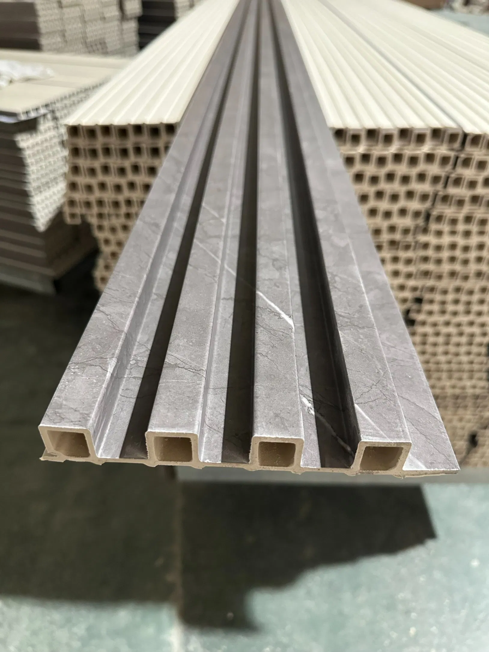 3D Wall Design Board Fluted Gold Decorative WPC PVC Marble Wall Panel