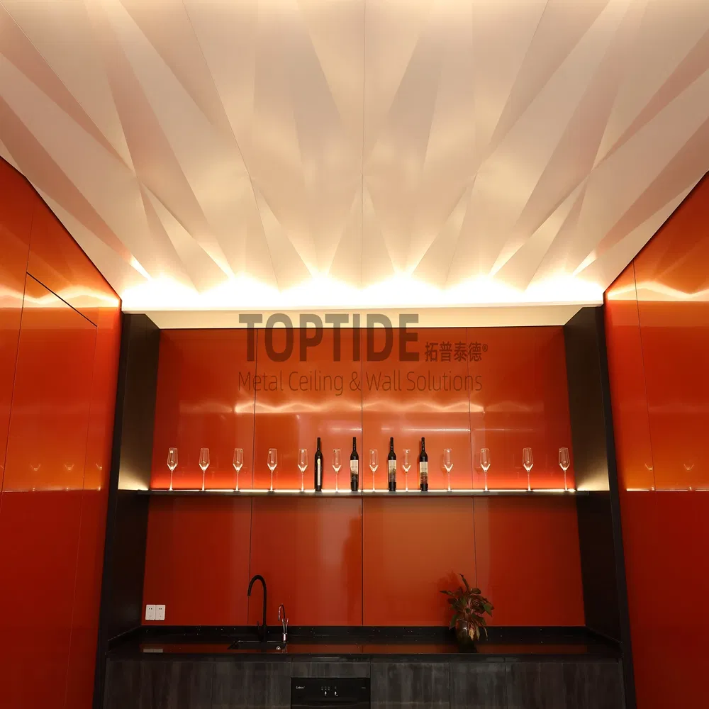 3D Pressed Building Decorative Wall Ceiling Covering Triangle Customized Textured Panel