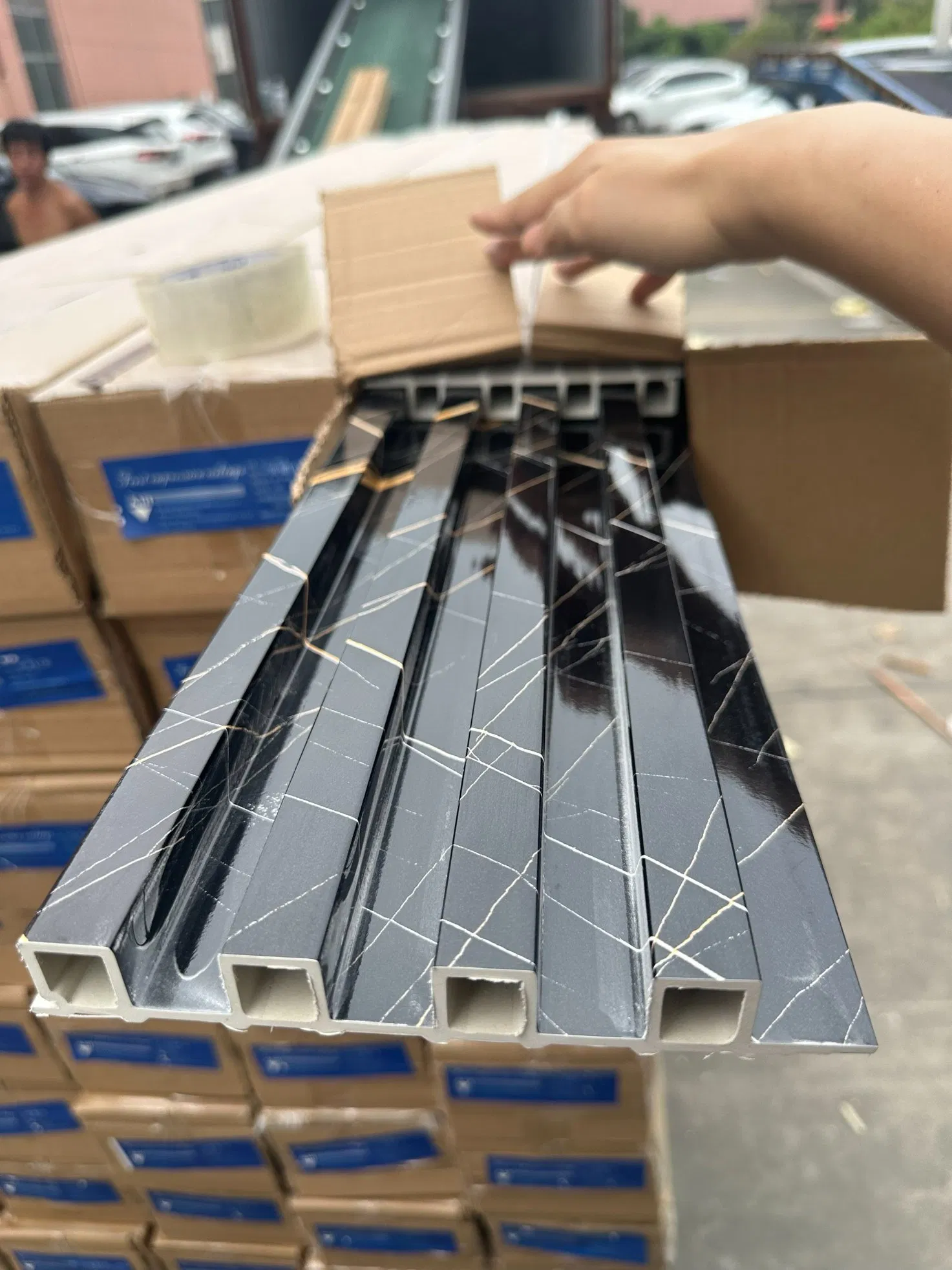 3D Wall Design Board Fluted Gold Decorative WPC PVC Marble Wall Panel