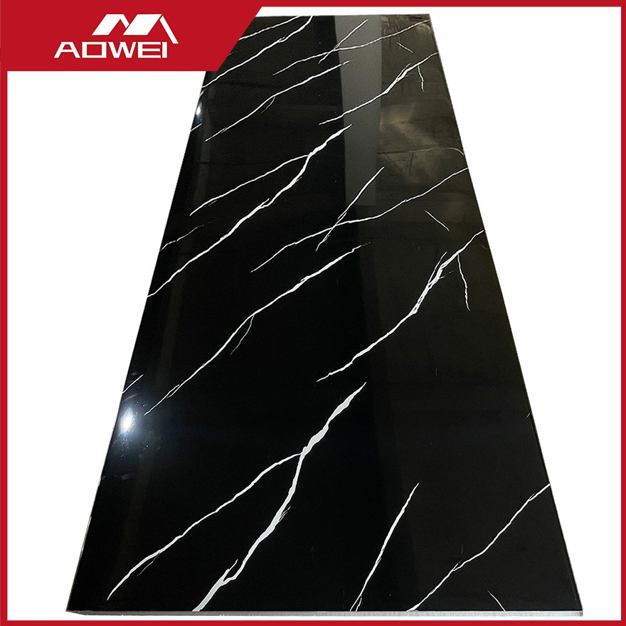 3D Embossed UV Coated Stone Plastic Composite Marble Sheet for Office Pantry Island Front